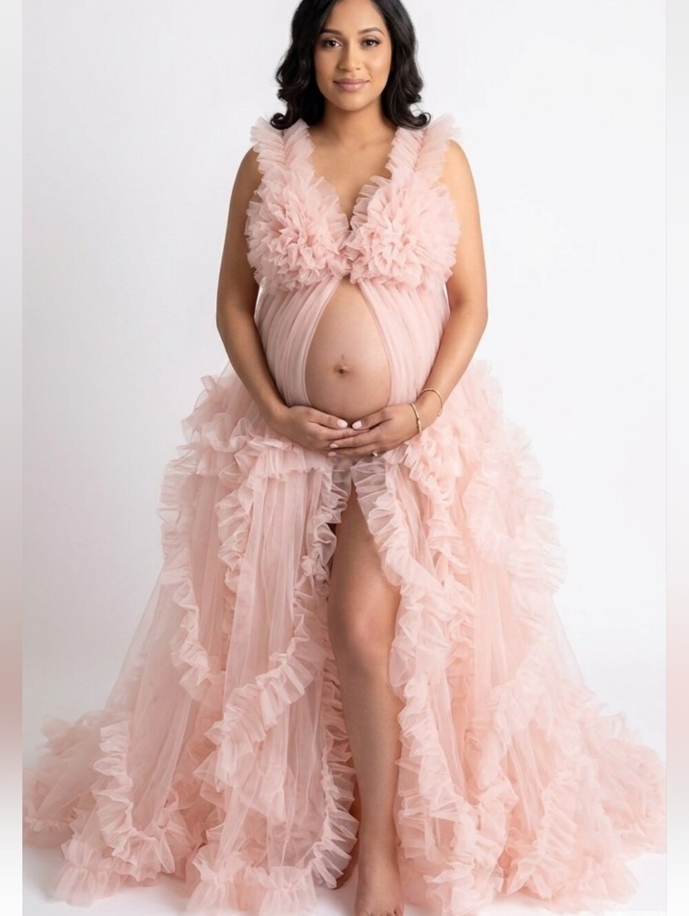 Blush Pink Ruffle Maternity Gown